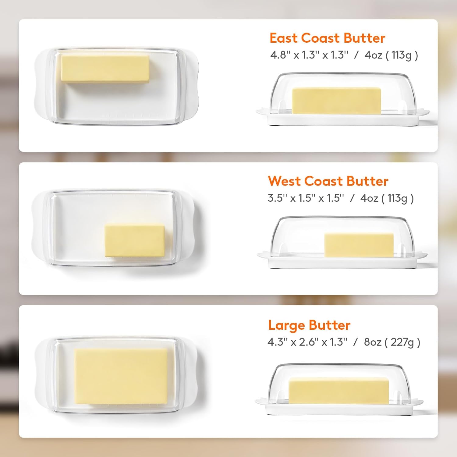 Butter Dish with Lid for Countertop, Extra Large Plastic Butter Holder Container with Handles&Markings in Kitchen Organization