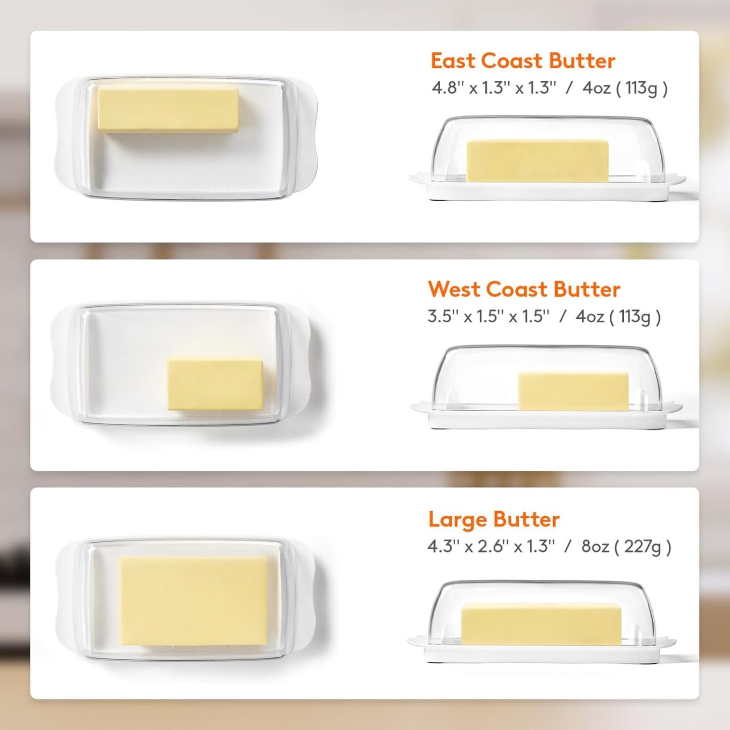 Butter Dish with Lid for Countertop, Extra Large Plastic Butter Holder Container with Handles&Markings in Kitchen Organization