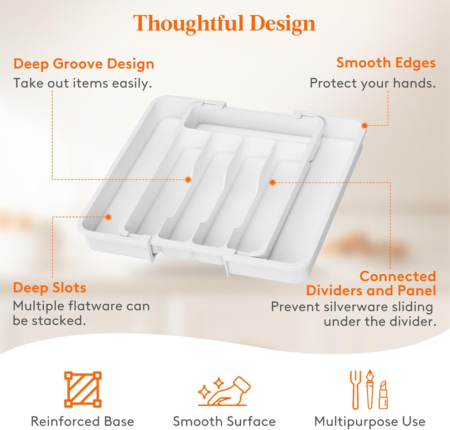 Silverware Drawer Organizer, Expandable BPA Free Utensil Tray for Kitchen, Adjustable Flatware and Cutlery Holder