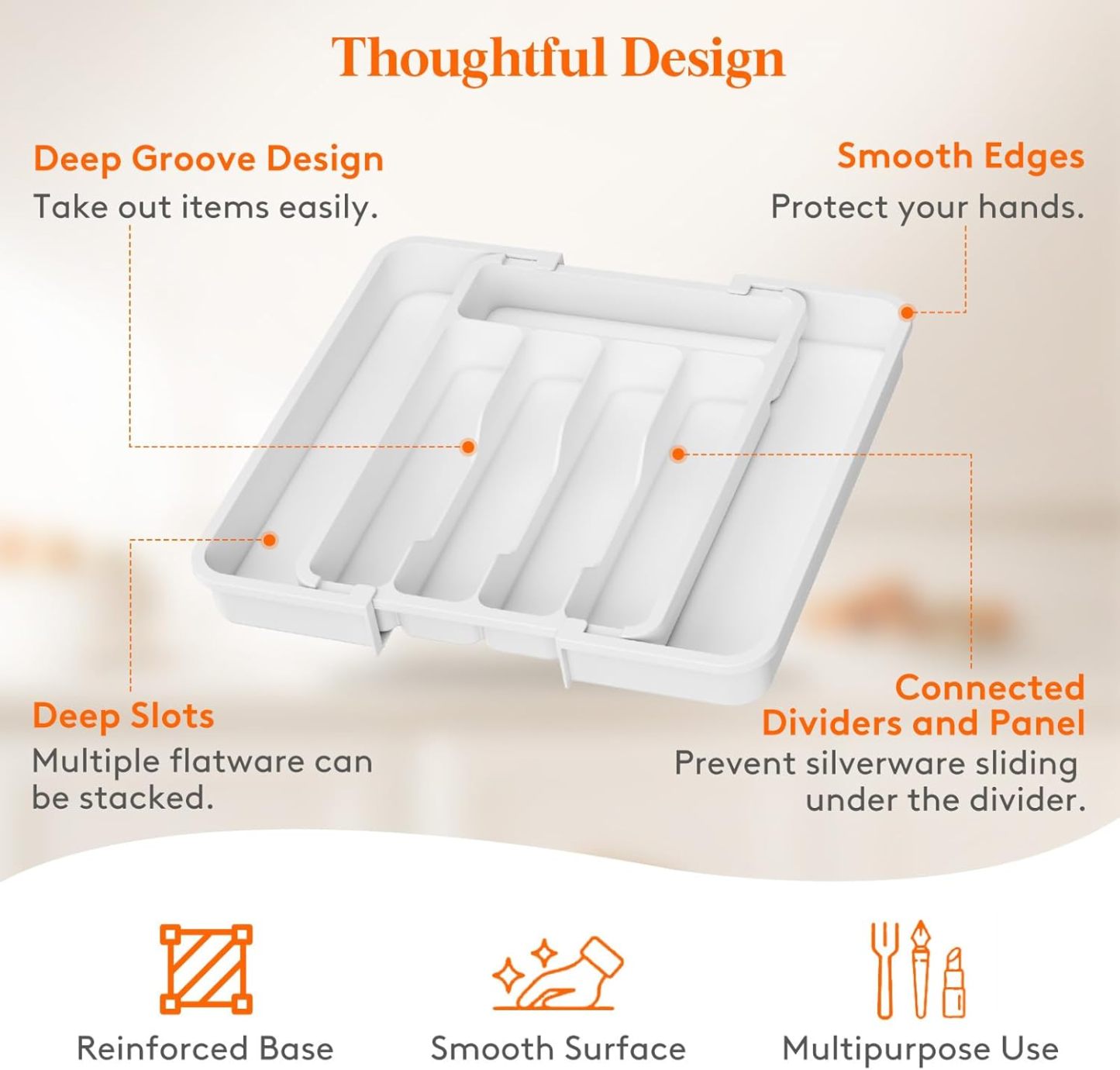 Silverware Drawer Organizer, Expandable BPA Free Utensil Tray for Kitchen, Adjustable Flatware and Cutlery Holder