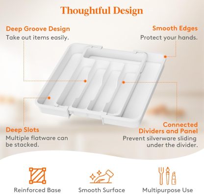 Silverware Drawer Organizer, Expandable BPA Free Utensil Tray for Kitchen, Adjustable Flatware and Cutlery Holder