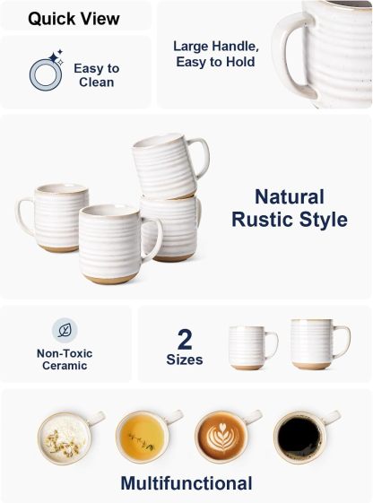 Coffee Mugs 12 oz, Ceramic Mug Set, Housewarming Wedding Present, Coffee Cups for Latte, Hot Tea, Cappuccino, Mocha, Cocoa - Set of 4, Arctic White