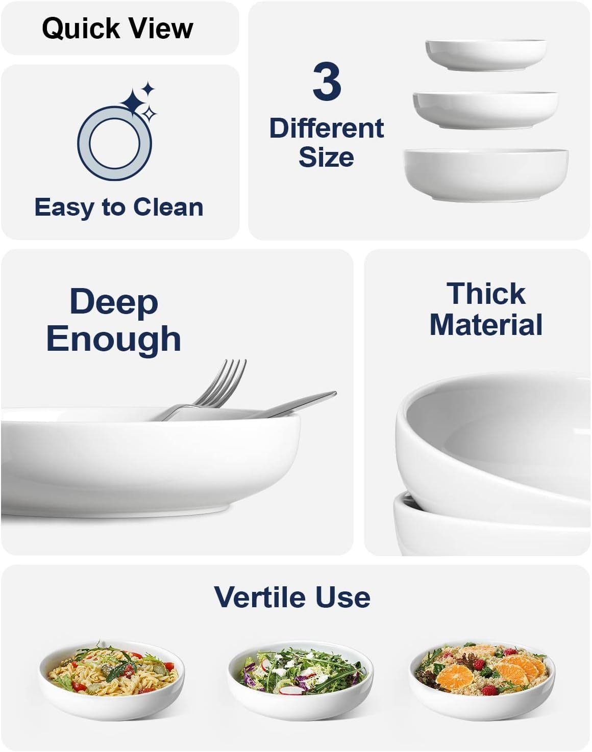 Pasta Bowls 45 OZ, Salad Bowls Set for Serving Soup, Pasta, Noodle, Dinner, Large Kitchen Bowl Plates