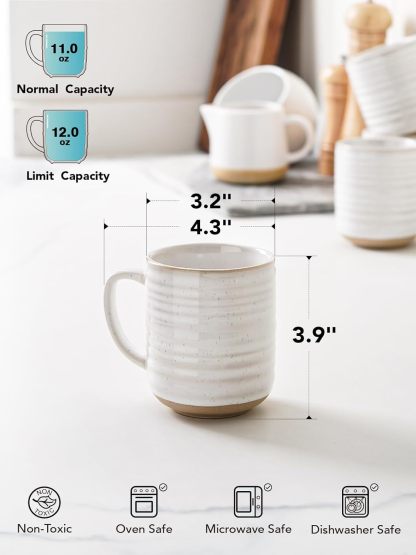 Coffee Mugs 12 oz, Ceramic Mug Set, Housewarming Wedding Present, Coffee Cups for Latte, Hot Tea, Cappuccino, Mocha, Cocoa - Set of 4, Arctic White