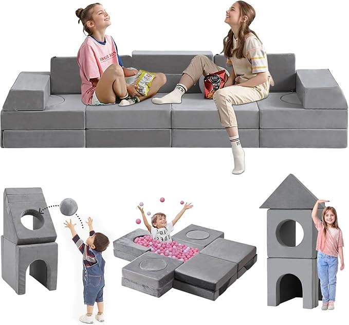 22Pcs Modular Kids Play Couch, 1000+DIY Creativing Playroom Furniture for Kids, Toddler Couch