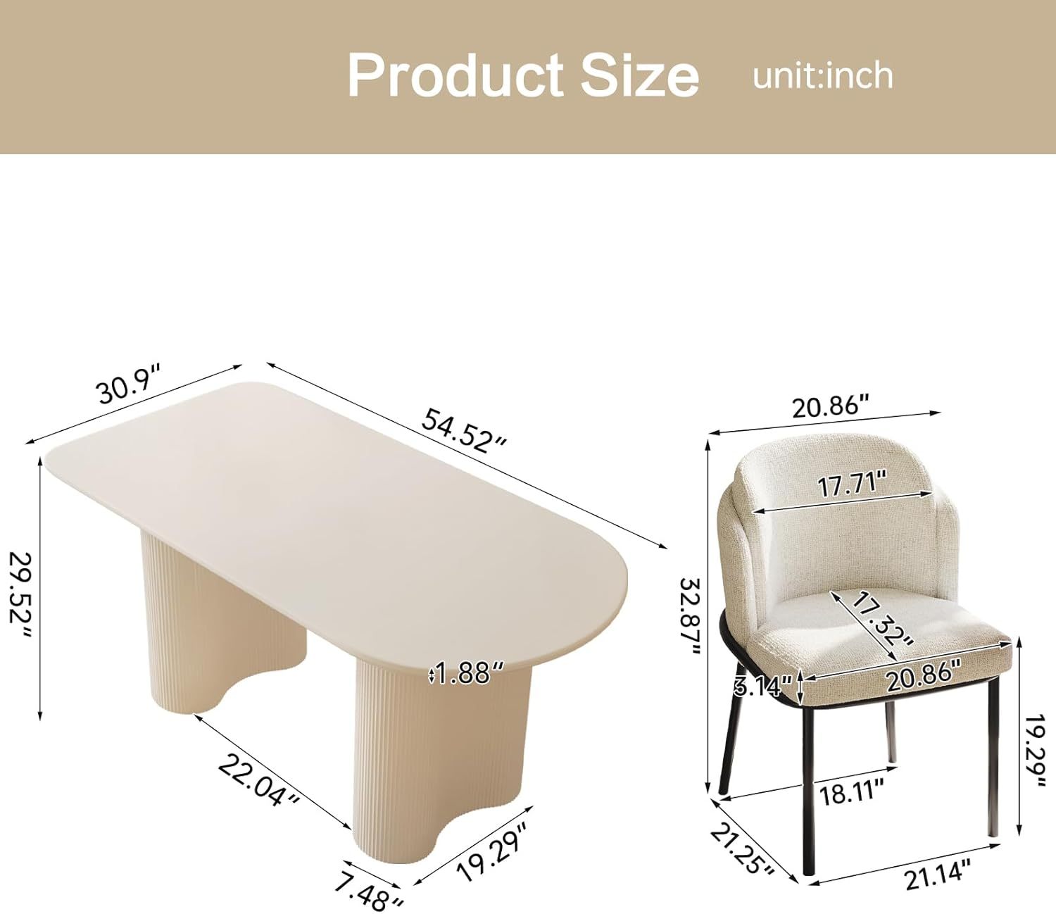 54.52" Dining Room Table with 4 Chairs for 2,4, Modern Cream Style Kitchen Table Set for Dining Room
