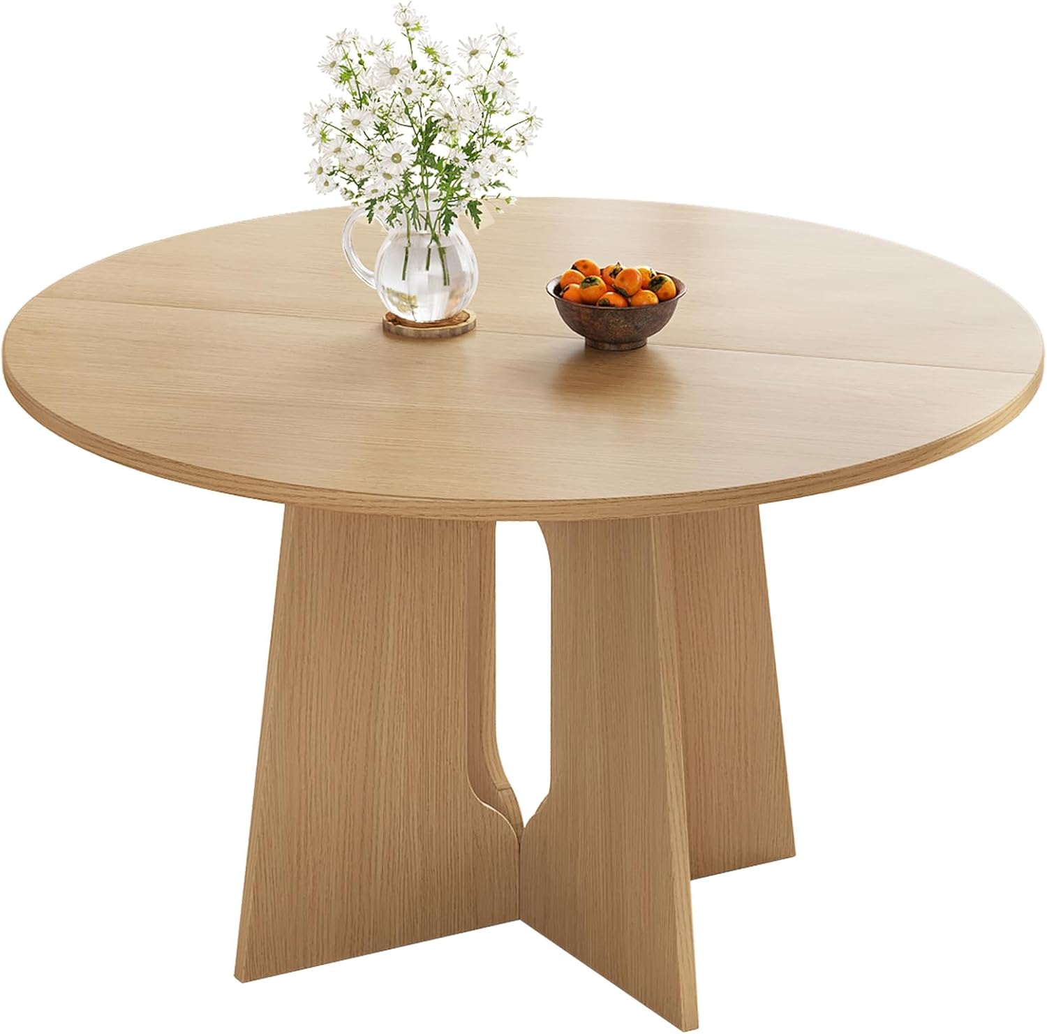 47.24" Round Dining Table, Small Dining Table for 2,4,6, Farmhouse Kitchen Table with Cross Sturdy Legs for Kitchen, Dining Room