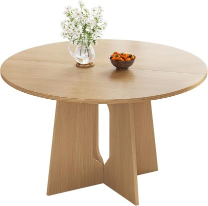 47.24" Round Dining Table, Small Dining Table for 2,4,6, Farmhouse Kitchen Table with Cross Sturdy Legs for Kitchen, Dining Room