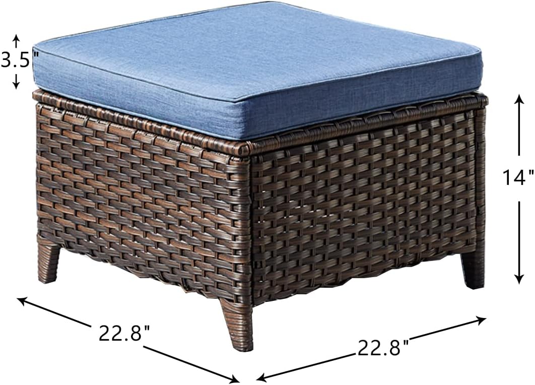 Outdoor Ottomans for Patio Set of 2 PE Wicker Steel Frame Outdoor Footstool for Patio, Backyard, Additional Seating, Side Tables with Removable Weather-Resistant Cushions