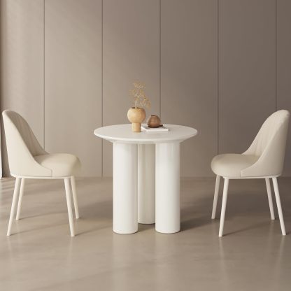 30" Kitchen Dining Table with 3 Powerful Support Legs, Modern Dining Room Table with Cream Smooth Surface and Round Edge