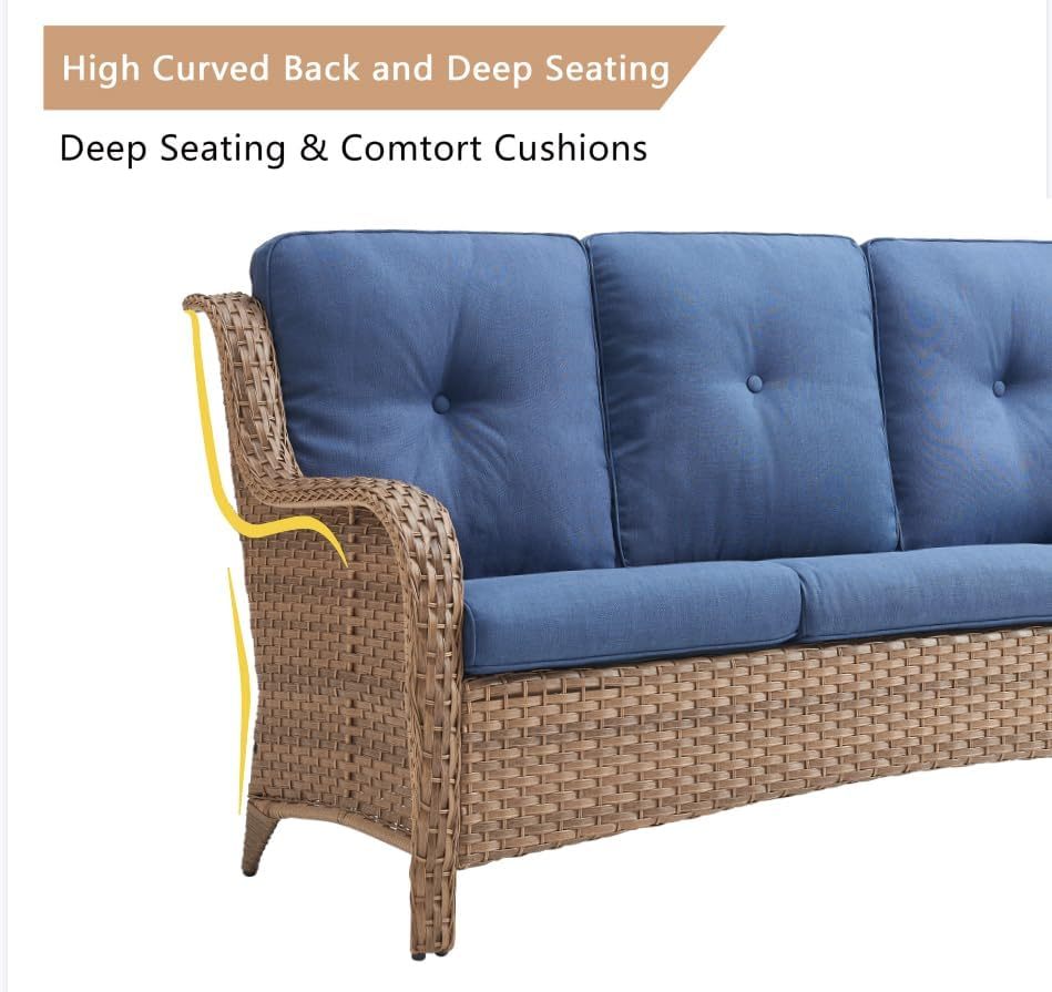 Patio Furniture 7 Pieces Outdoor Furniture Set PE Wicker Patio Couch with Swivel Rocker Chairs,Patio Ottomans,Outdoor Tables