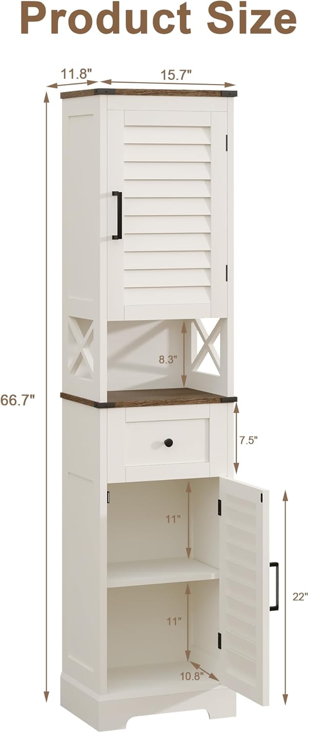 Farmhouse Storage Cabinet, Tall Bathroom Storage Cabinet with Door&Adjustable Shelves