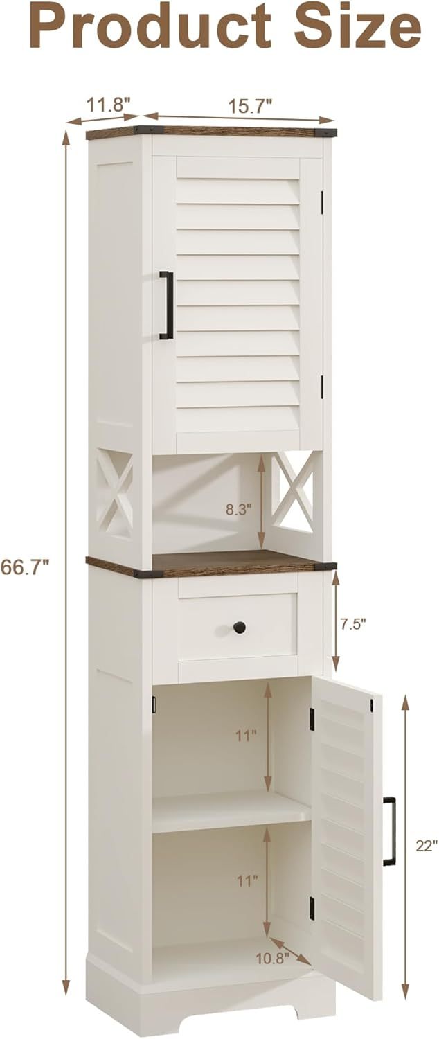 Farmhouse Storage Cabinet, Tall Bathroom Storage Cabinet with Door&Adjustable Shelves