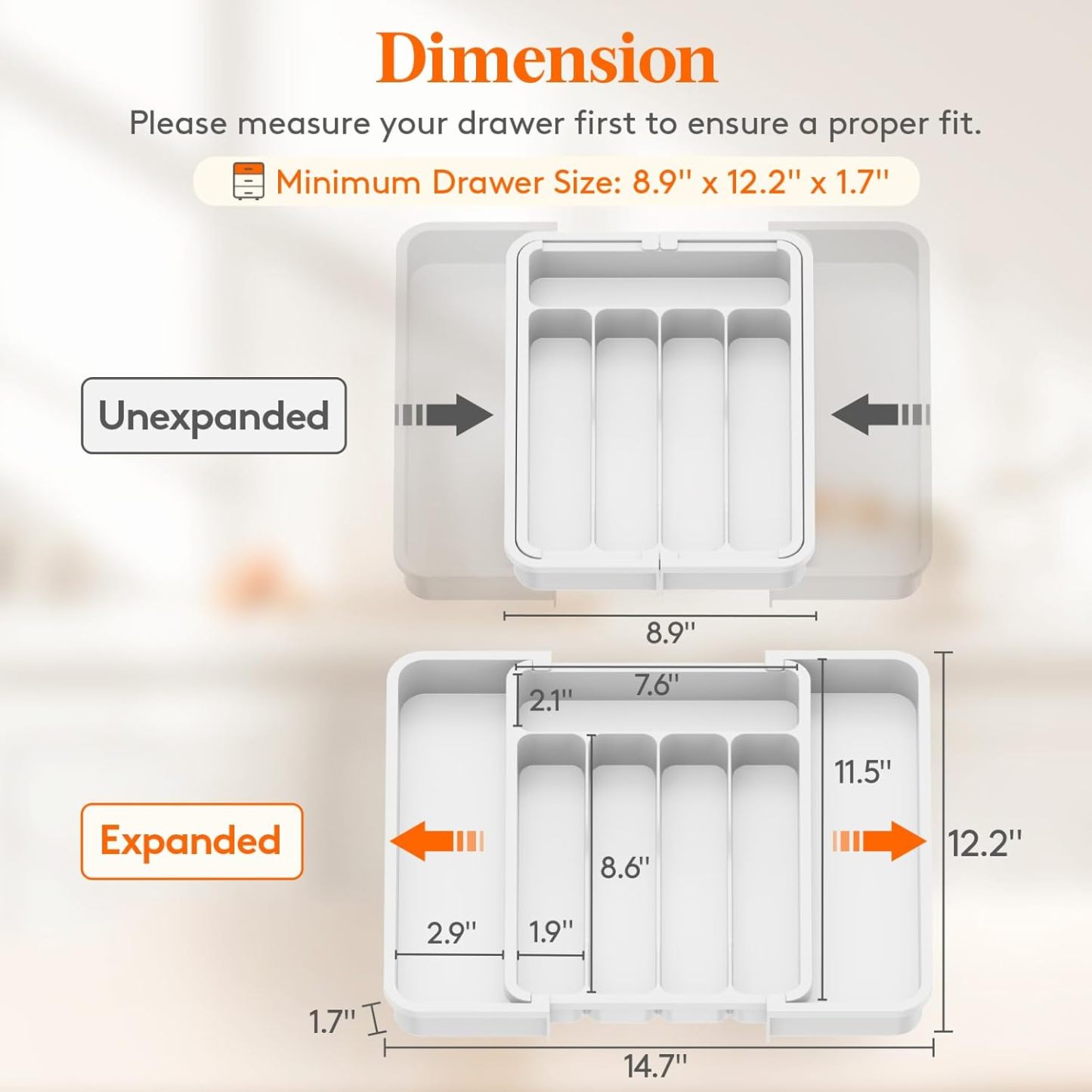 Silverware Drawer Organizer, Expandable BPA Free Utensil Tray for Kitchen, Adjustable Flatware and Cutlery Holder