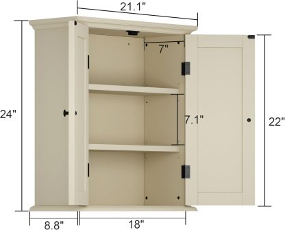 Bathroom Wall Cabinet, Over The Toilet Space Saver Storage Cabinet, Medicine Cabinet with 2 Door and Adjustable Shelves