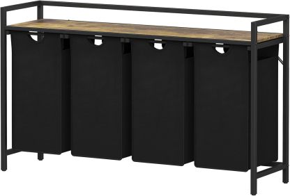 Laundry Hamper 4 Section, 168L Pull out Laundry Clothes Basket Organizer with Large Top Shelf and 4 Removable Bags and Handles