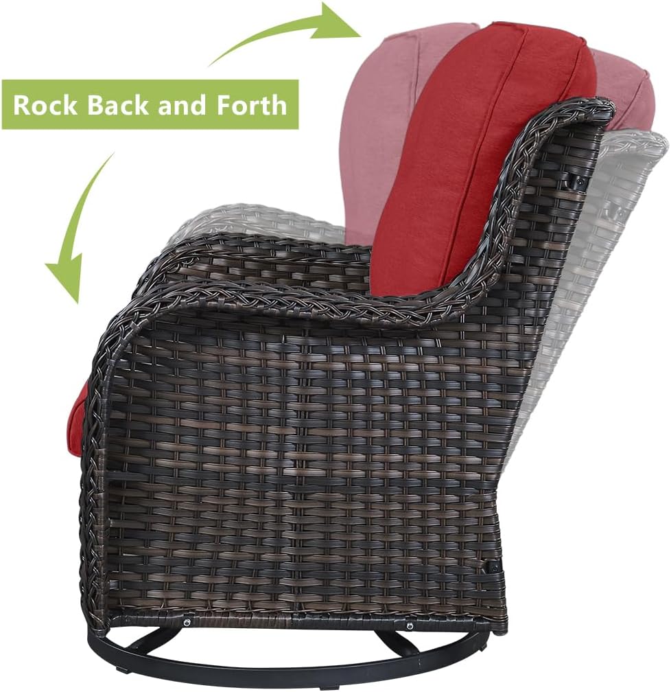 5 Pieces Patio Furniture Set Wicker Outdoor Sectional Sofa with Swivel Rocking Chairs