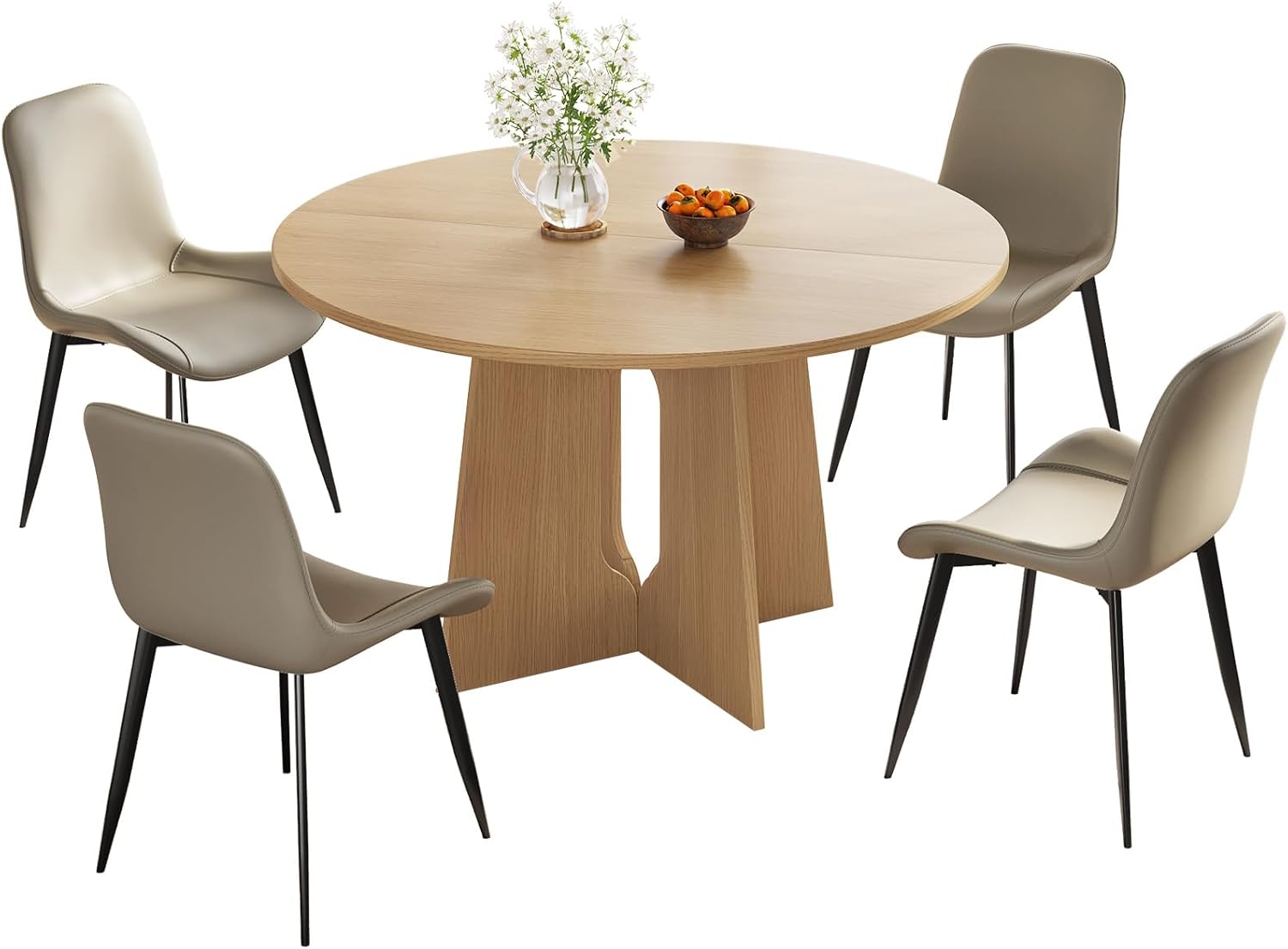 47.24" Round Dining Table, Small Dining Table for 2,4,6, Farmhouse Kitchen Table with Cross Sturdy Legs for Kitchen, Dining Room