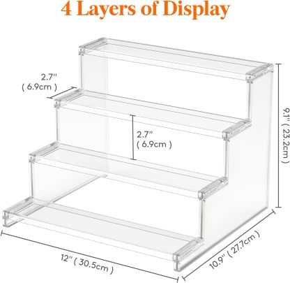 4 Tier Clear Cupcake Stand, 12 Inch Display Shelf for Cupcake, Desserts, Figurines, Perfumes