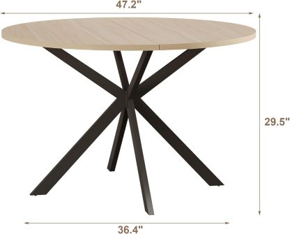 47.2 Inch Round Dining Table for 4, Wood Kitchen Table, Round Dinner Table
