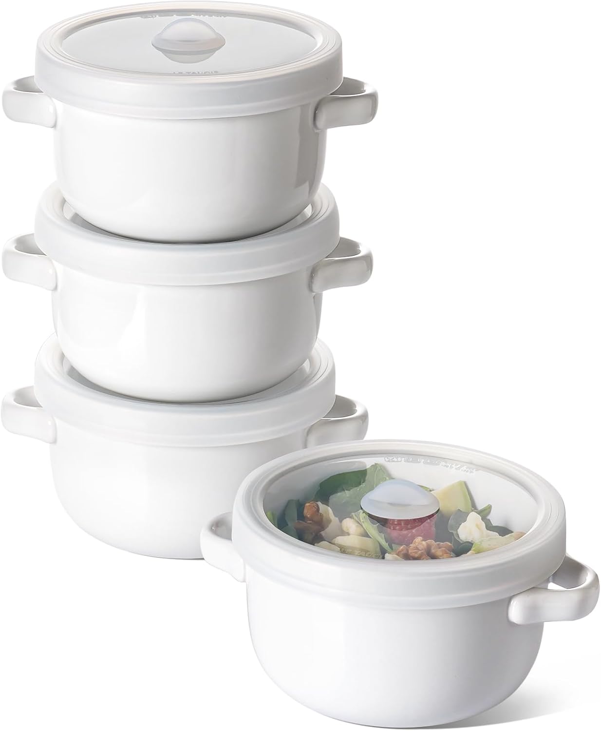 Soup Bowls With Handles 28 oz and Silicone Lids, French Onion Soup Bowl for Chili, Beef Stew, Cereal, Ceramic Soup Crocks oven Safe