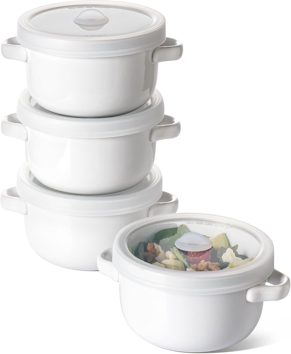 Soup Bowls With Handles 28 oz and Silicone Lids, French Onion Soup Bowl for Chili, Beef Stew, Cereal, Ceramic Soup Crocks oven Safe