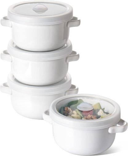 Soup Bowls With Handles 28 oz and Silicone Lids, French Onion Soup Bowl for Chili, Beef Stew, Cereal, Ceramic Soup Crocks oven Safe