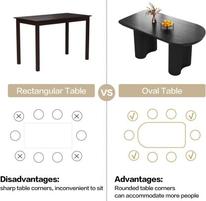 Black Oval Dining Table for 2-4, 55.11" Modern Funky Kitchen Table with Powerful Ripple Support Legs for Dining Room, Kitchen, Home Office