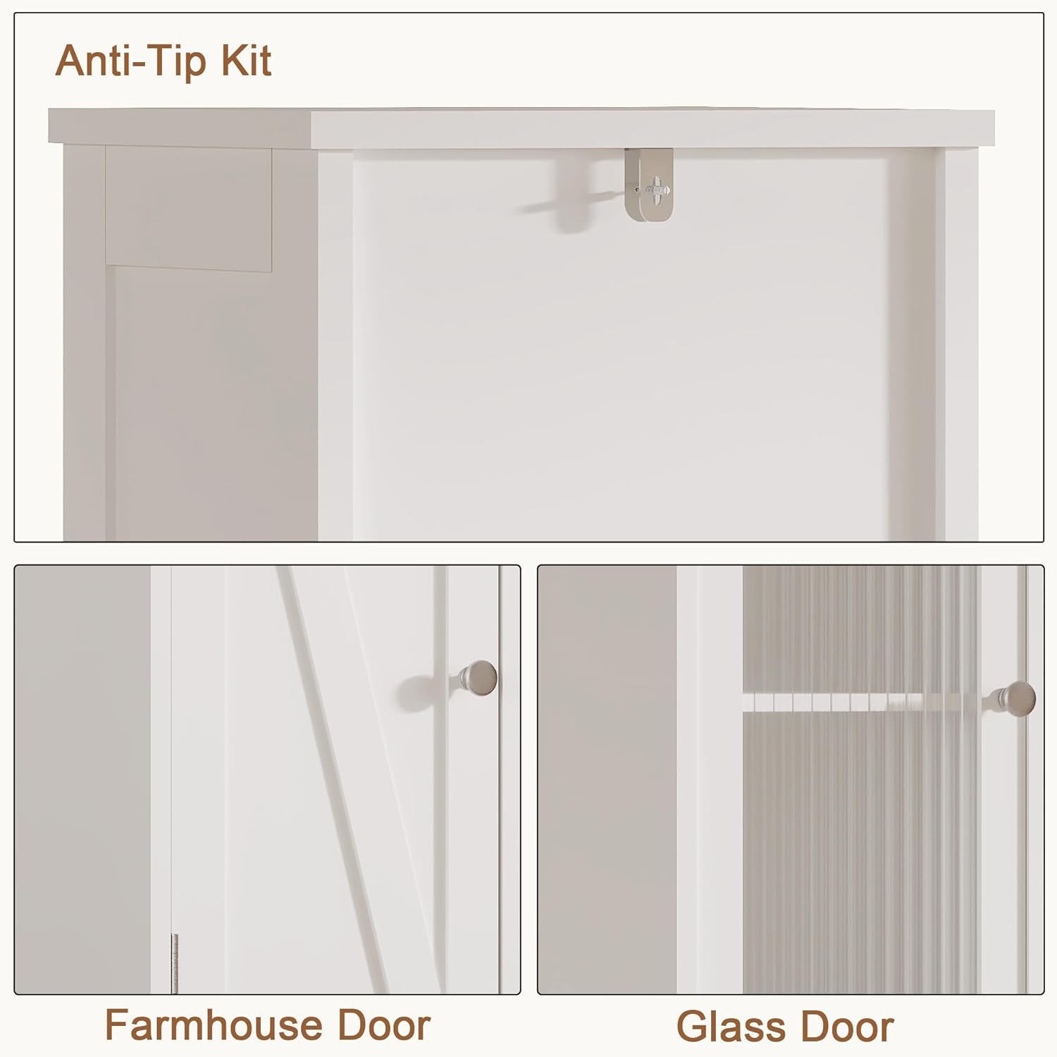 Tall Bathroom Storage Cabinet with Light, 5-Tier Narrow Bathroom Cabinet with 2 Doors