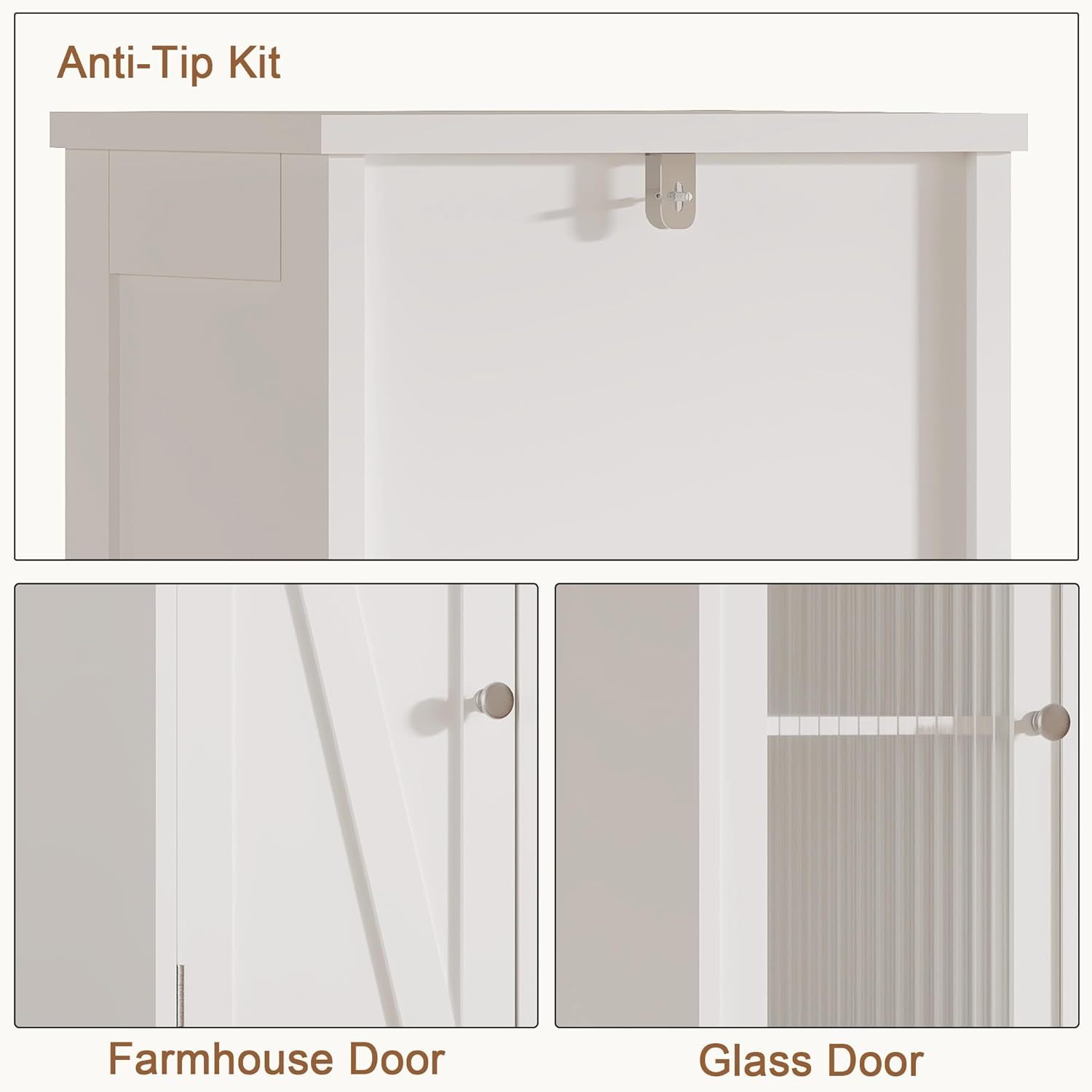 Tall Bathroom Storage Cabinet with Light, 5-Tier Narrow Bathroom Cabinet with 2 Doors