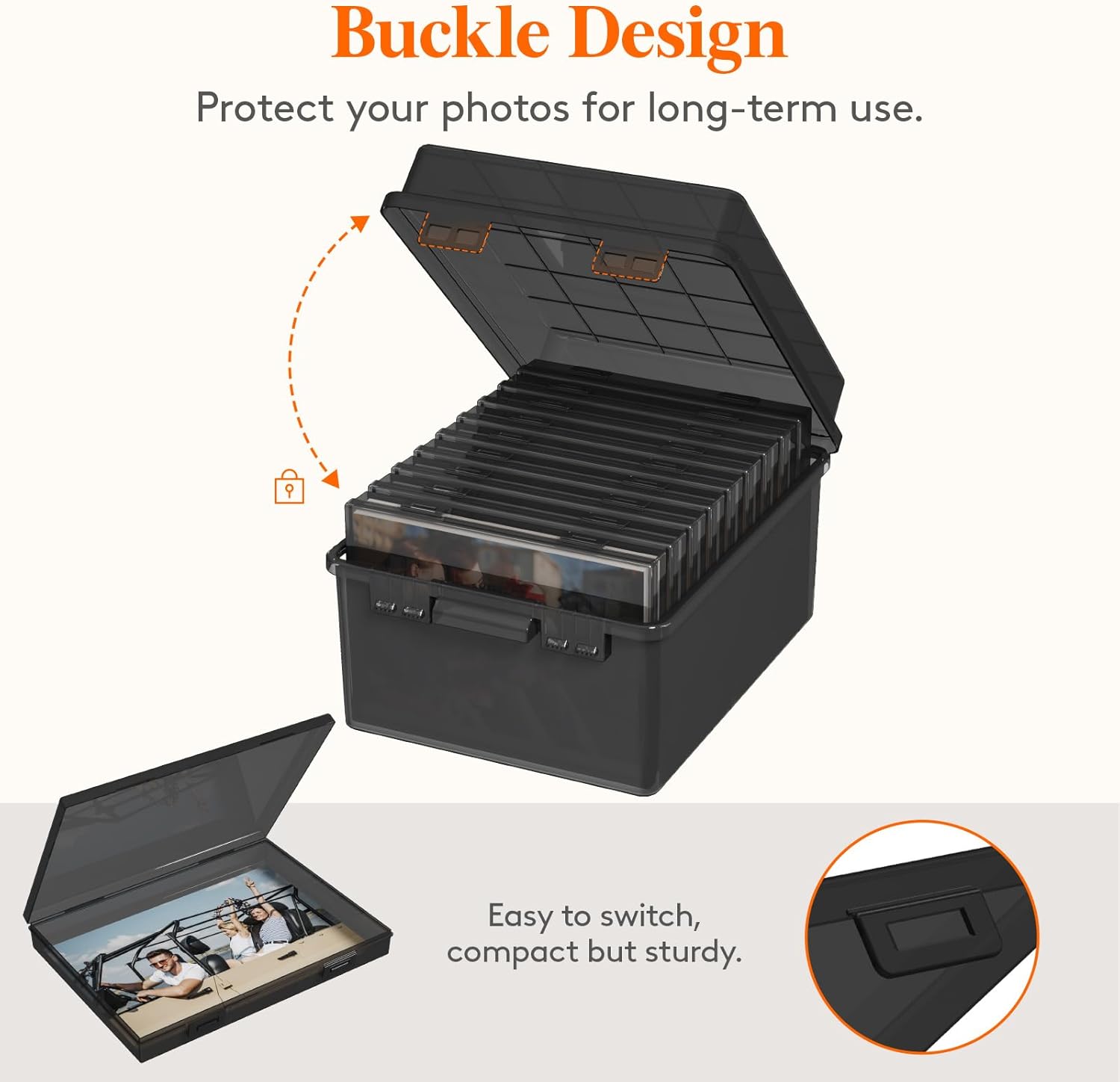 Photo Storage Box 5x7 Photo Case, Each for 9 Inner Keeper, Black Photo Organizer for Seeds Cards Pictures Office Supplies with 1 Sheets Label Sticker, 1 Pack