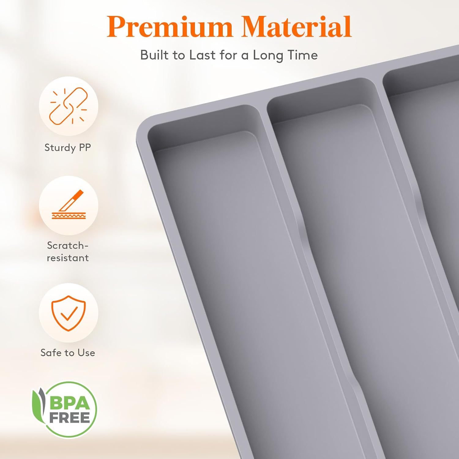 Utensil Drawer Organizer, Expendable Cooking Silverware Tray for Kitchen Drawer, Adjustable Cutlery Flatware Holder