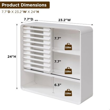 Bathroom Wall Cabinet, Mid-Century Medicine Cabinet with Slatted Sliding Door, Adjustable Shelf & Curved Edges