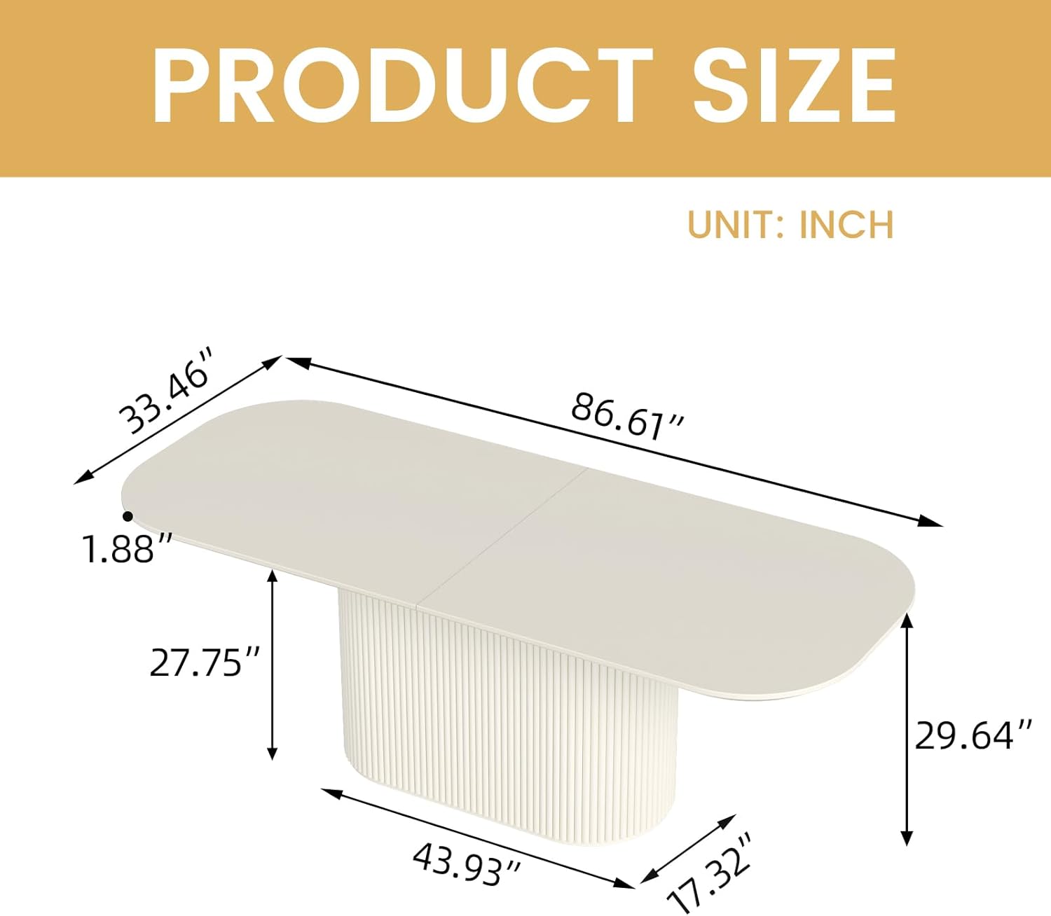 86" Oval Dining Table for 2-8 Person, Modern White Kitchen Table, Luxury Rectangular Dinner Table