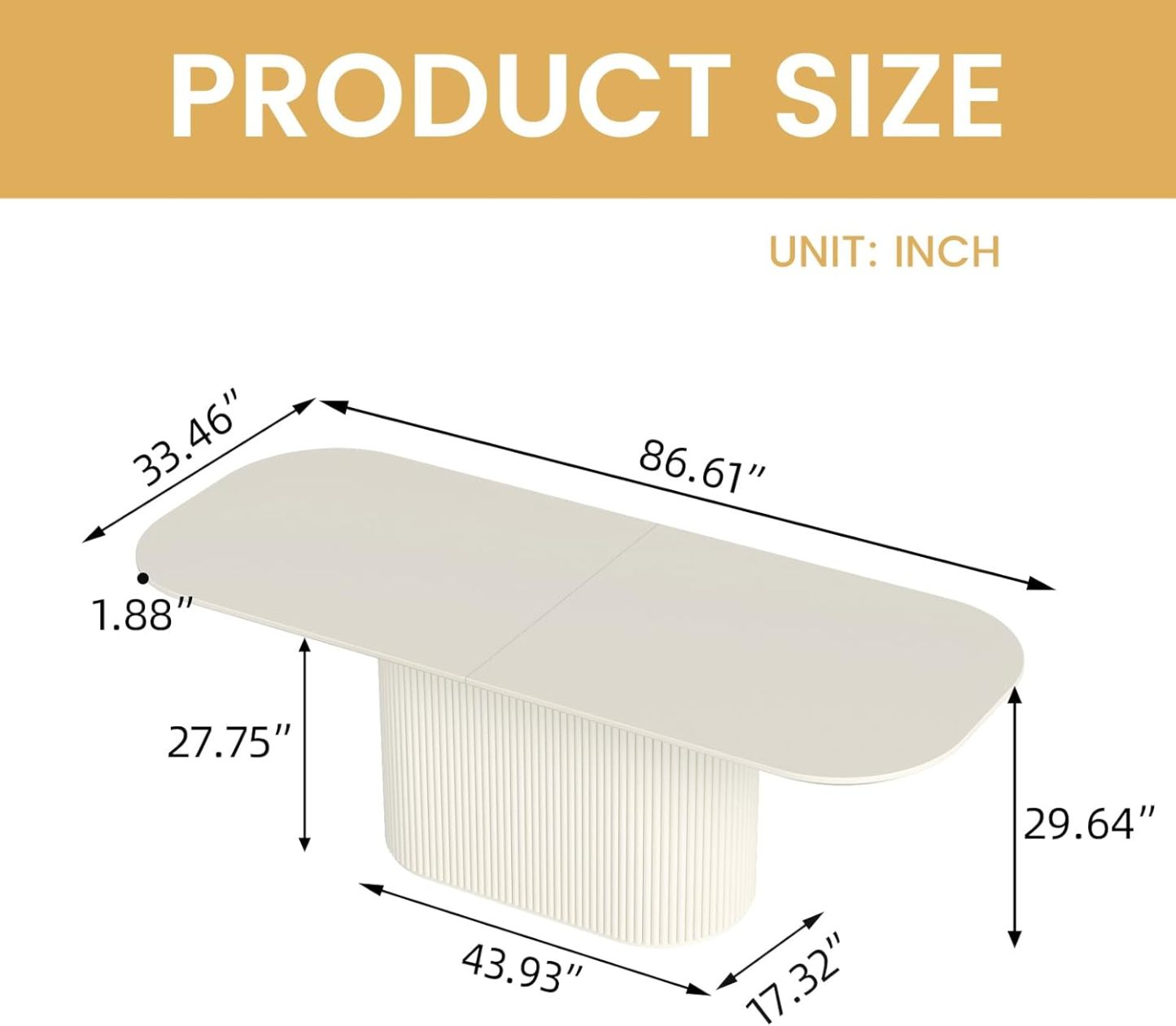 86" Oval Dining Table for 2-8 Person, Modern White Kitchen Table, Luxury Rectangular Dinner Table