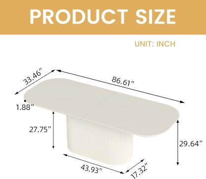 86" Oval Dining Table for 2-8 Person, Modern White Kitchen Table, Luxury Rectangular Dinner Table