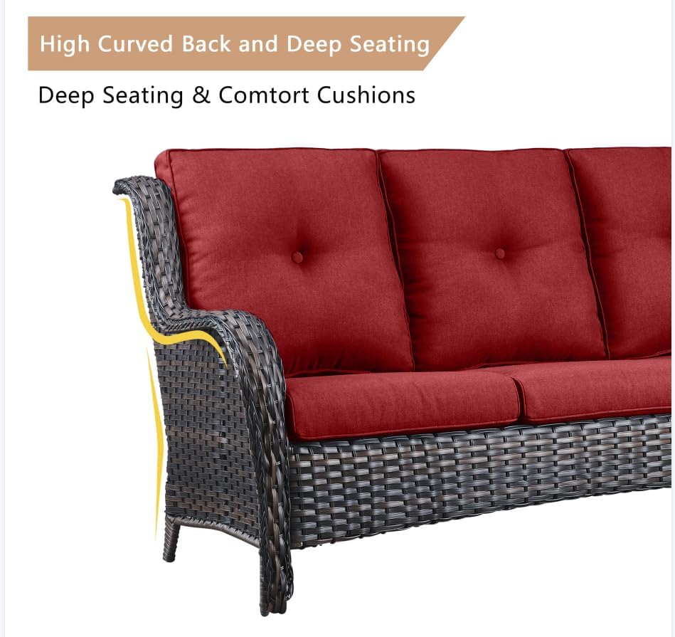 6 Pieces Patio Furniture Set Wicker Patio Chairs Set of 2 with Sofa Ottomans Side Table Outdoor Furniture Conversation Set