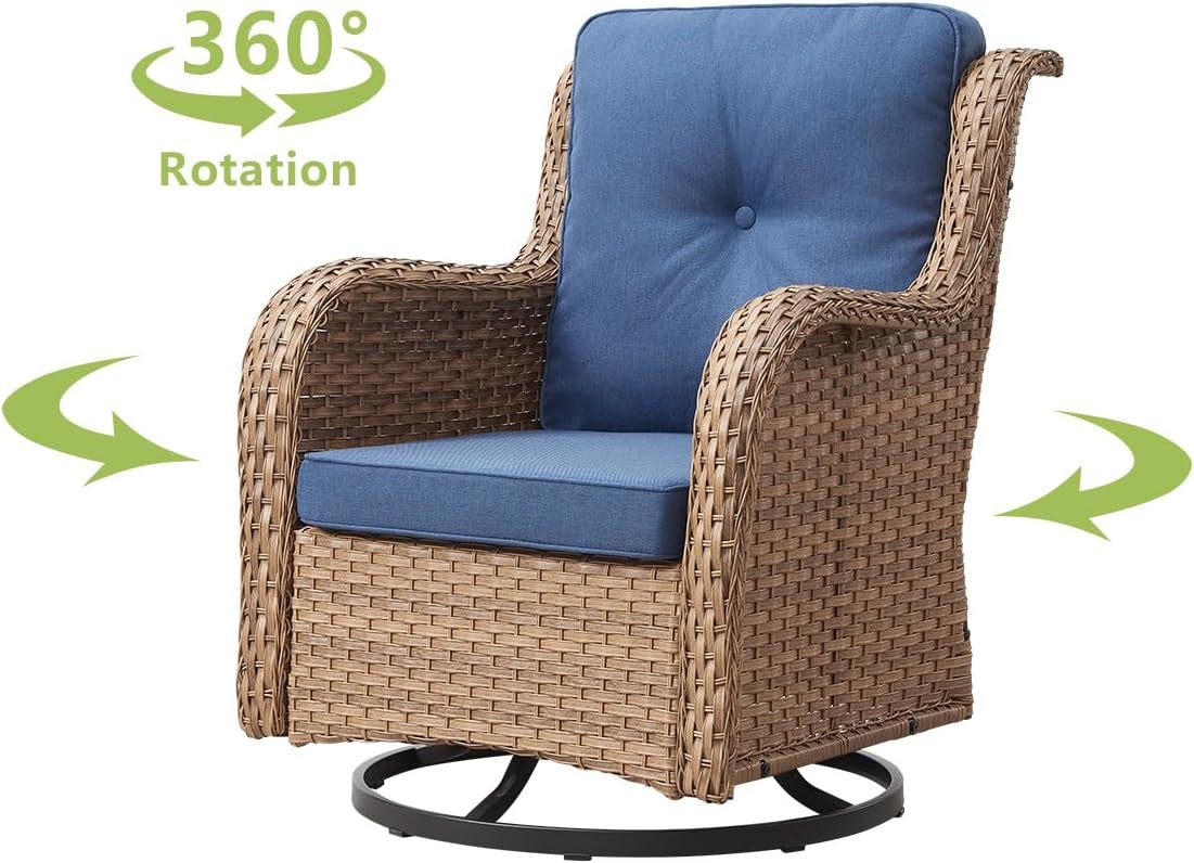 Patio Furniture 7 Pieces Outdoor Furniture Set PE Wicker Patio Couch with Swivel Rocker Chairs,Patio Ottomans,Outdoor Tables