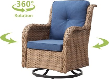 Patio Furniture 7 Pieces Outdoor Furniture Set PE Wicker Patio Couch with Swivel Rocker Chairs,Patio Ottomans,Outdoor Tables