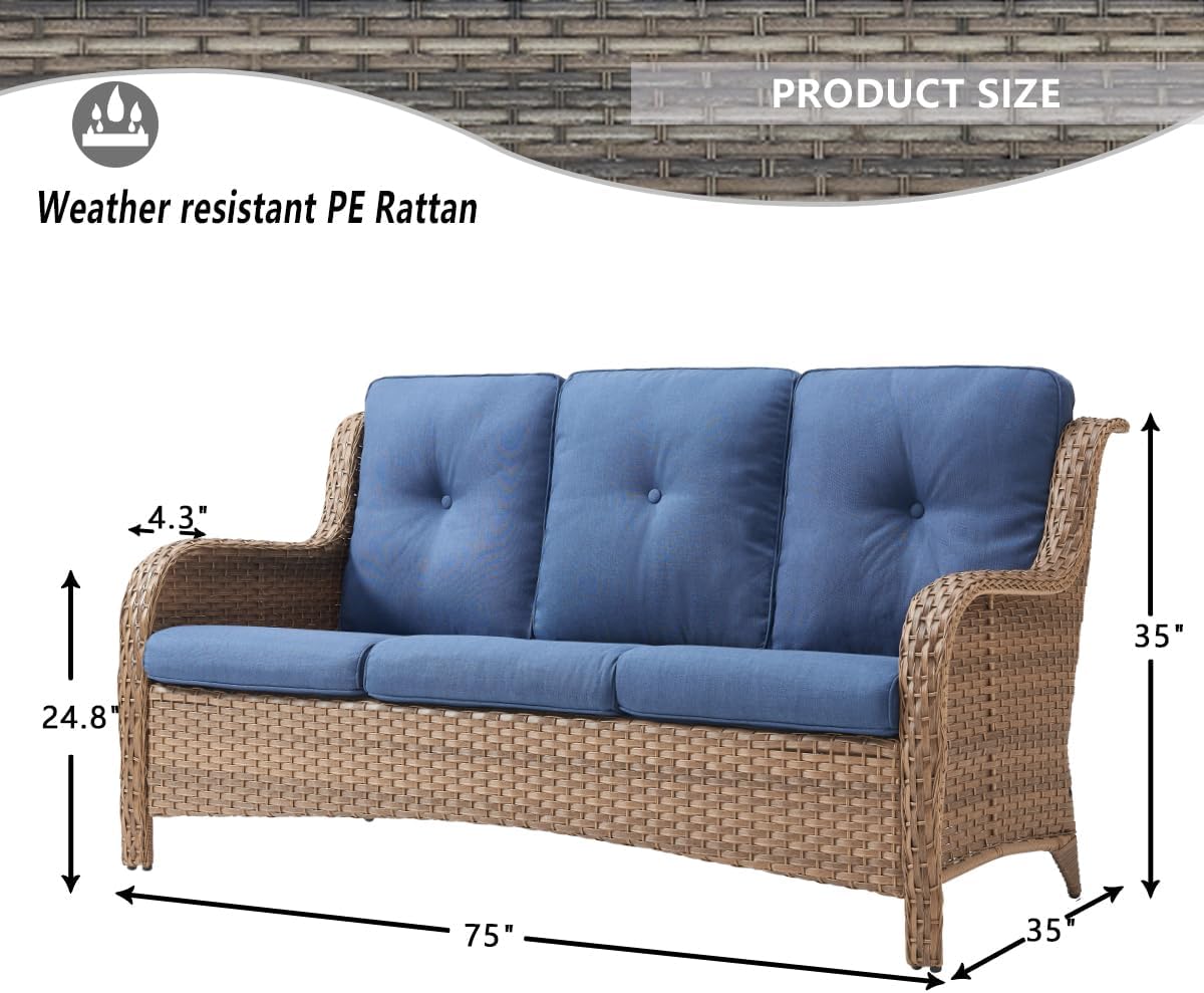 Patio Furniture 7 Pieces Outdoor Furniture Set PE Wicker Patio Couch with Swivel Rocker Chairs,Patio Ottomans,Outdoor Tables