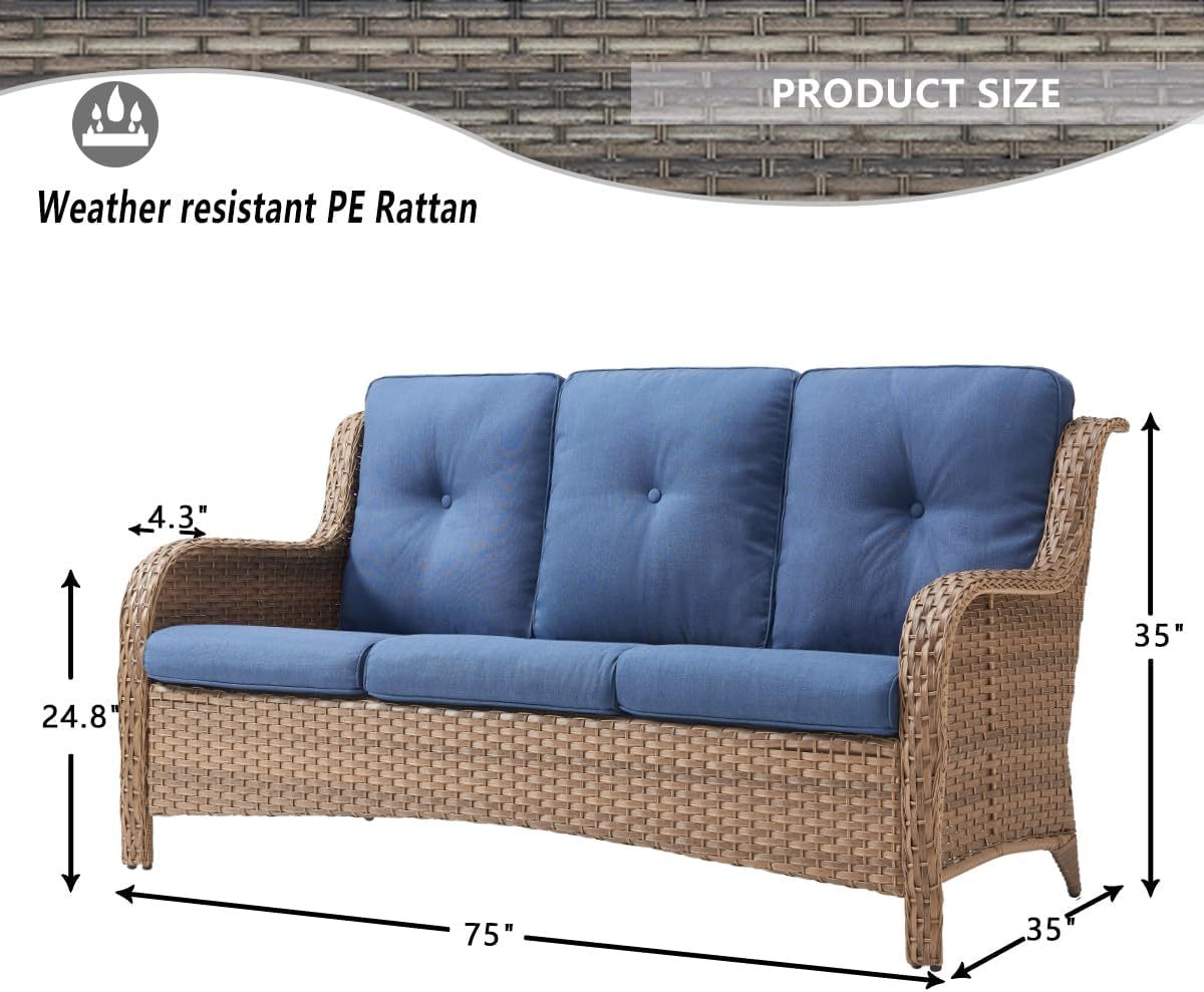 Patio Furniture 7 Pieces Outdoor Furniture Set PE Wicker Patio Couch with Swivel Rocker Chairs,Patio Ottomans,Outdoor Tables