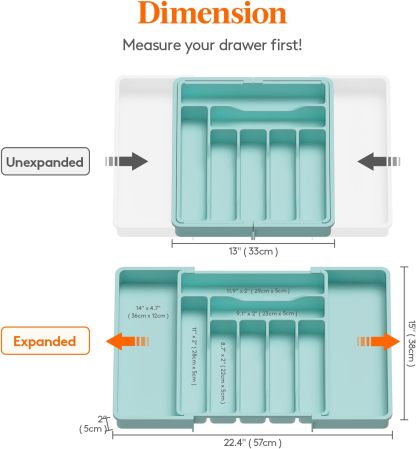 Silverware Drawer Organizer, Expandable Utensil Organizer for Kitchen Drawers, Adjustable Cutlery and Flatware Tray