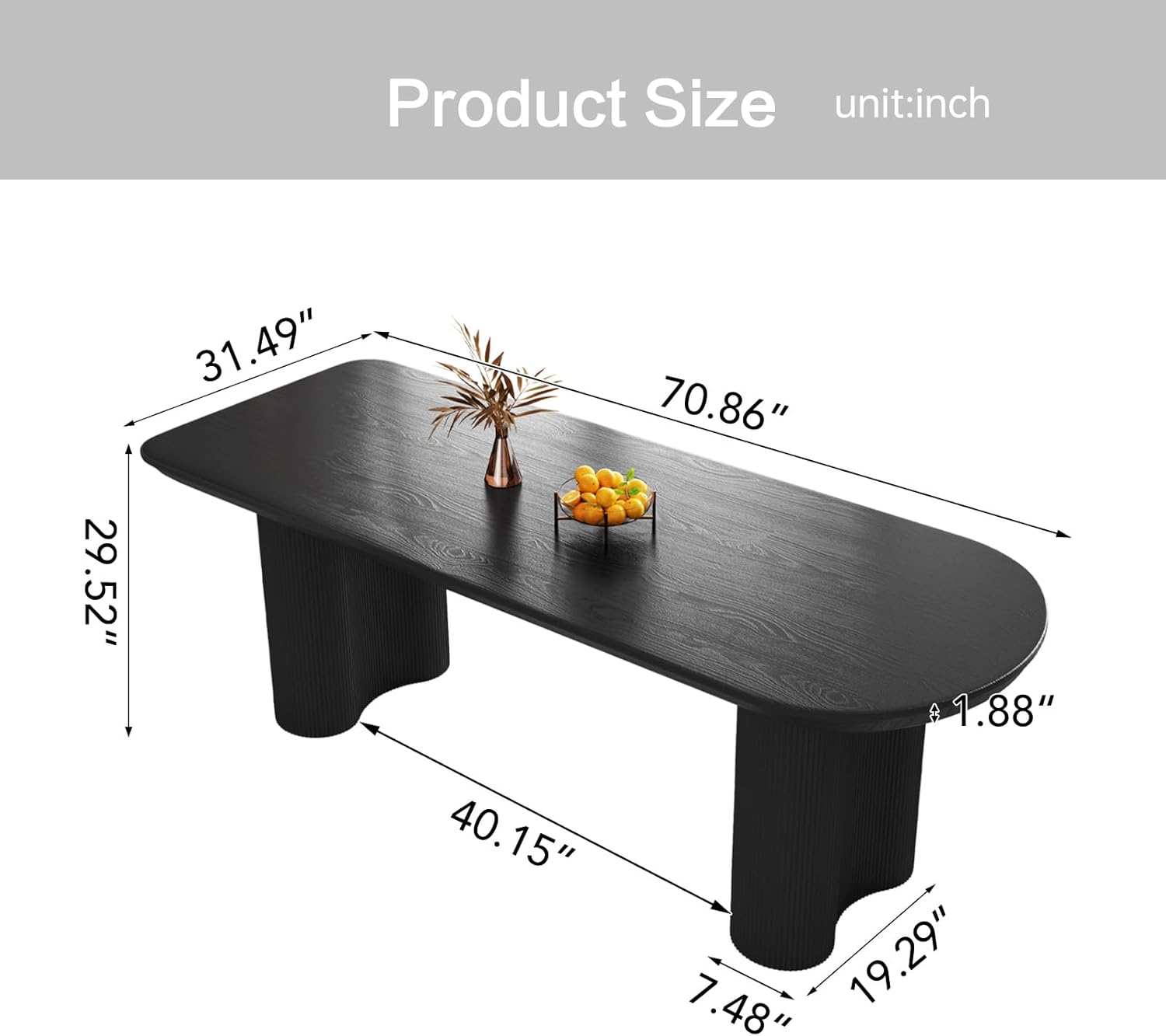 Black Oval Dining Table for 2-4, 55.11" Modern Funky Kitchen Table with Powerful Ripple Support Legs for Dining Room, Kitchen, Home Office