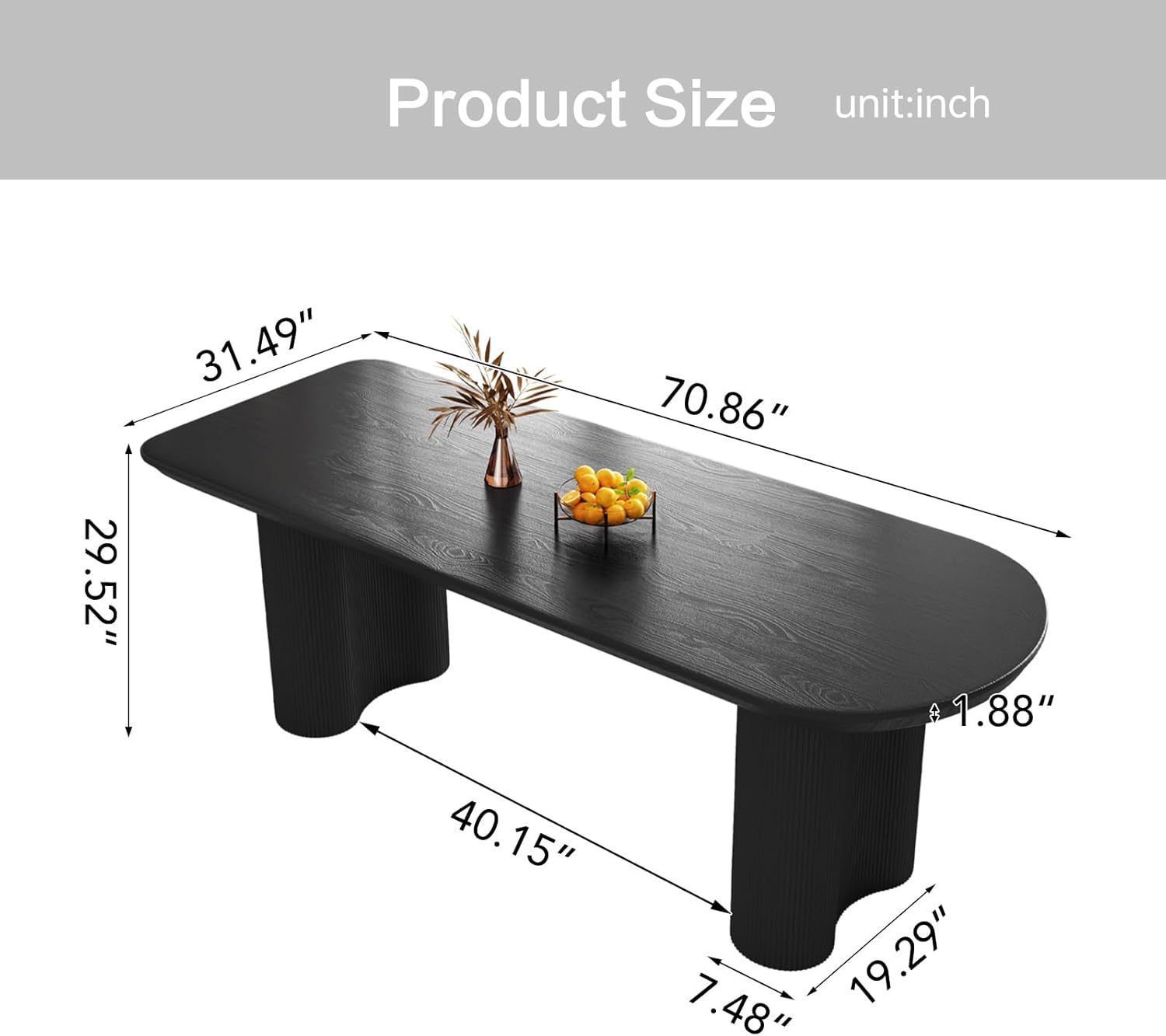 Black Oval Dining Table for 2-4, 55.11" Modern Funky Kitchen Table with Powerful Ripple Support Legs for Dining Room, Kitchen, Home Office