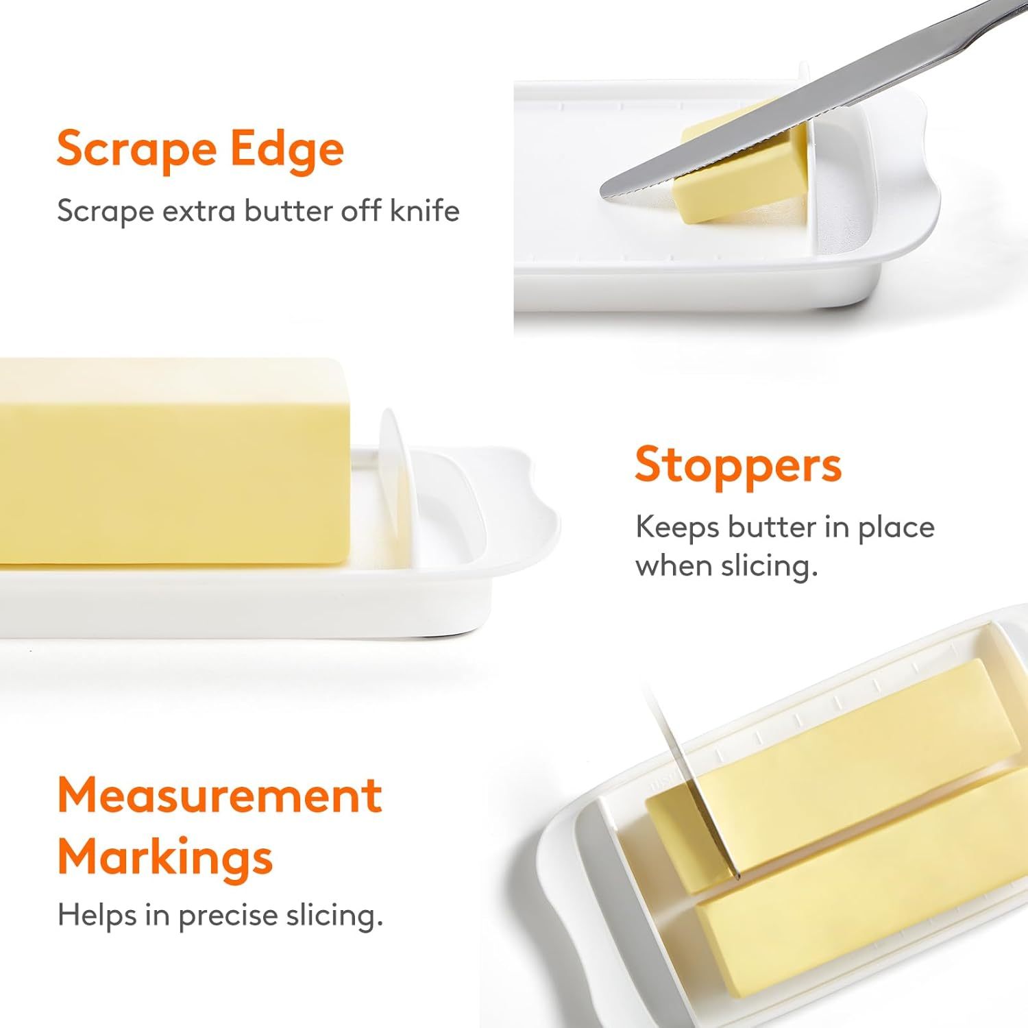 Butter Dish with Lid for Countertop, Extra Large Plastic Butter Holder Container with Handles&Markings in Kitchen Organization