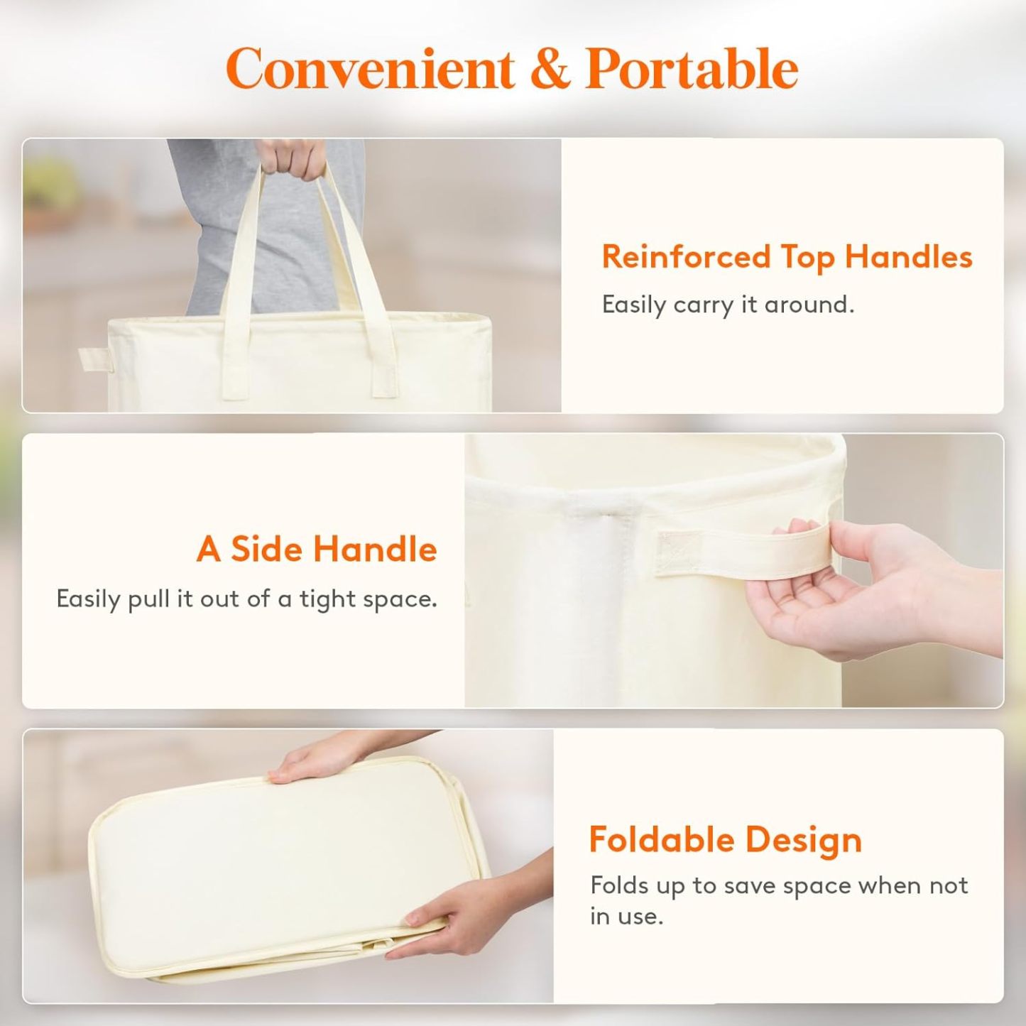 50L 2 Pack Slim Laundry Hamper, Narrow Laundry Basket with Handles, Collapsible Thin Dirty Clothes Hampers for Laundry