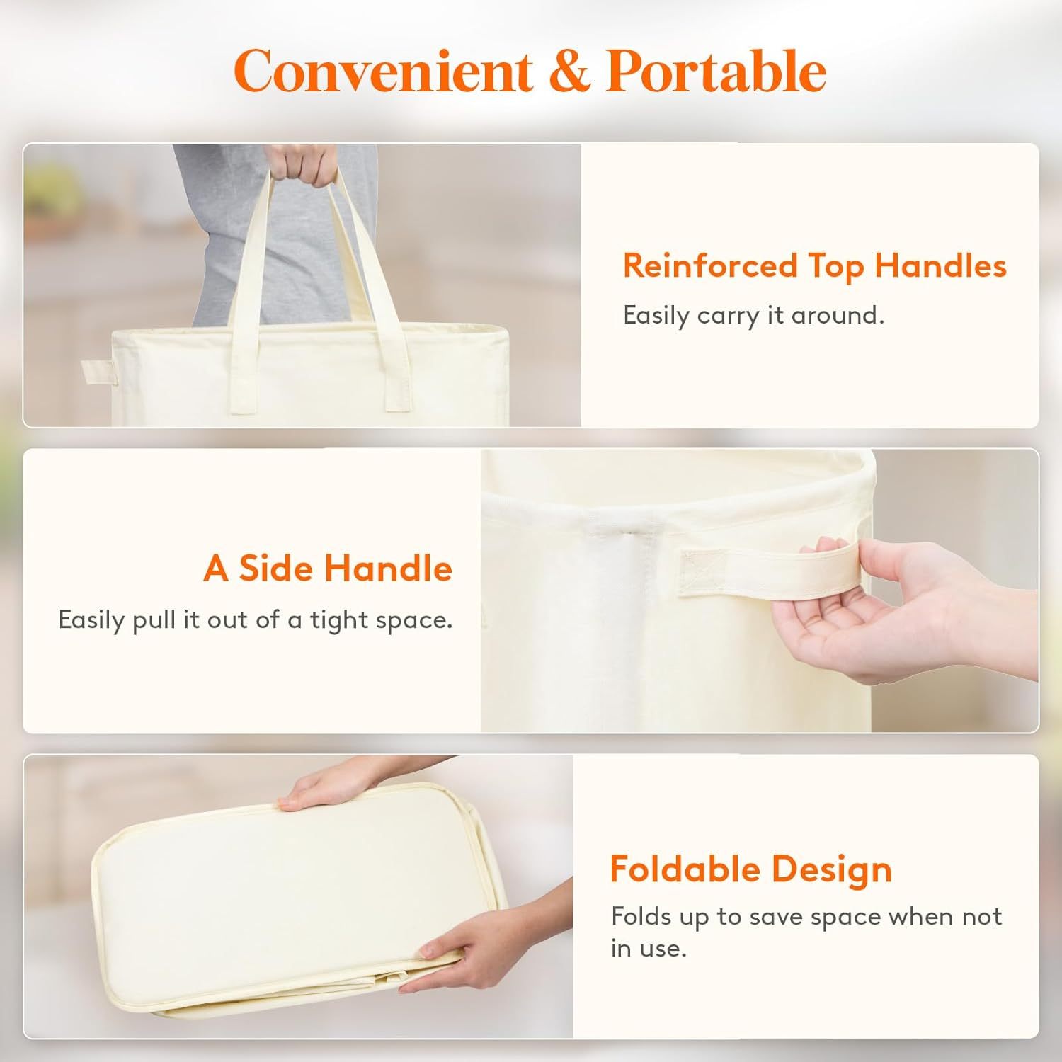 50L 2 Pack Slim Laundry Hamper, Narrow Laundry Basket with Handles, Collapsible Thin Dirty Clothes Hampers for Laundry