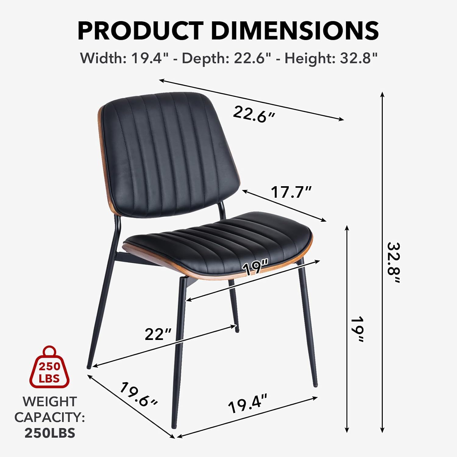 Dining Chairs Set of 2, PU Leather Upholstered Side Chairs with Open Back, Tufted Kitchen Chairs with Metal Legs