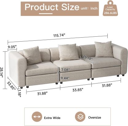 Off-White Comfy Queen Sectional Sofa, Sleeper Sofa Couch with Removable Cushion, Modular Sofa with Pillows and Storage Chaise