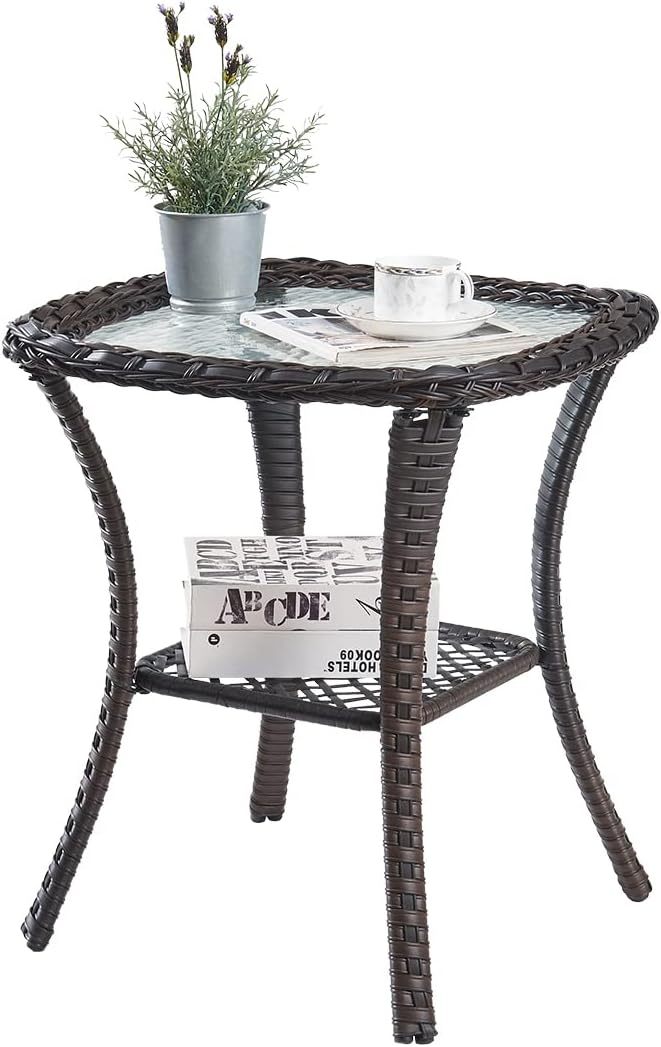 Wicker Patio Coffee Table,Rattan Outdoor Coffee Table with 2-Layer Storage Furniture Tables for Garden,Porch,Backyard